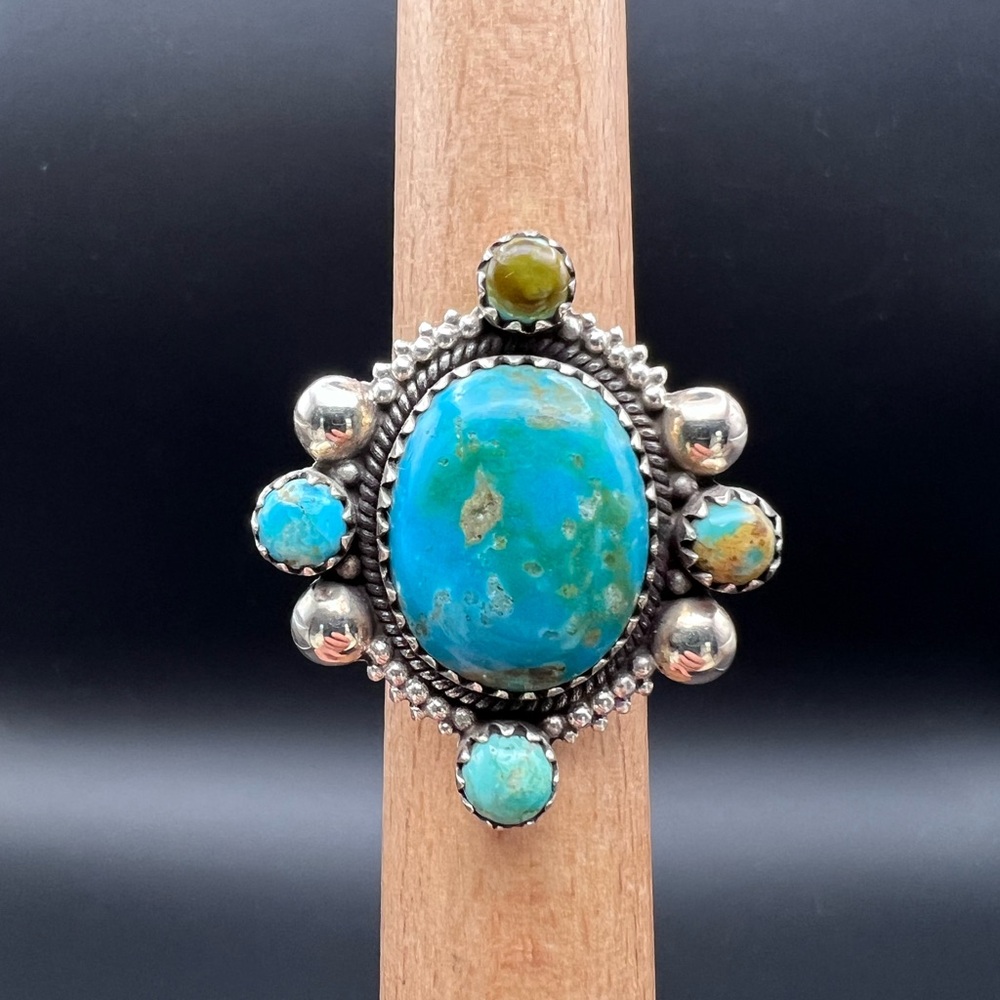 Sterling Silver Southwestern Turquoise Cluster Ring - Picture 8 of 8